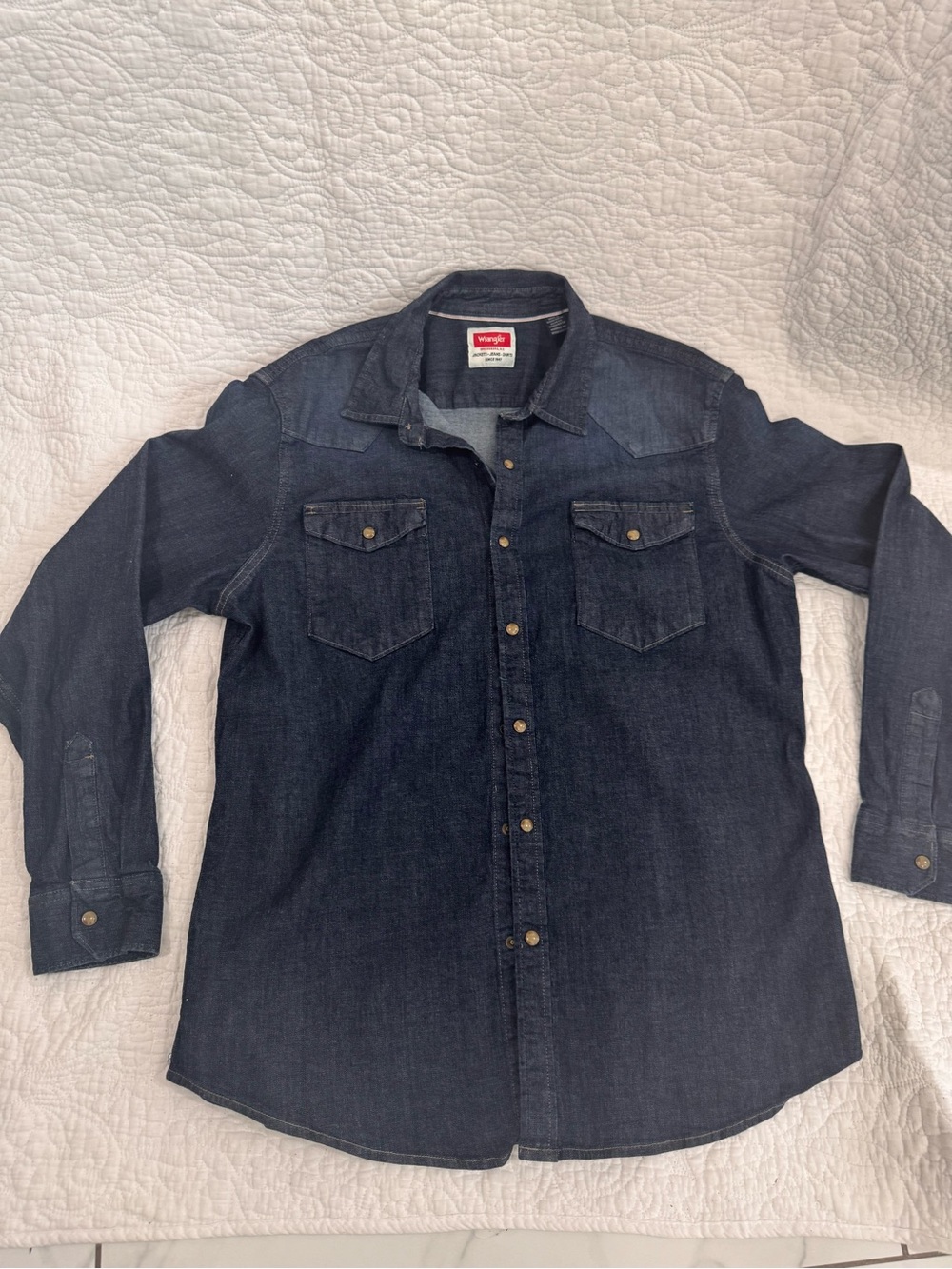 Wrangler Dark Blue Denim Western Button-Down Shirt